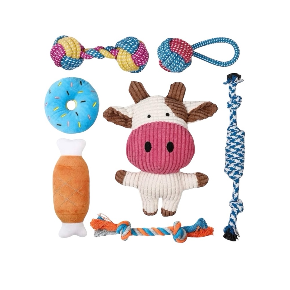 7 Pack Small Dog Toys Puppy Teething Toys Durable Ropes Chew Toys Plush Squeaky